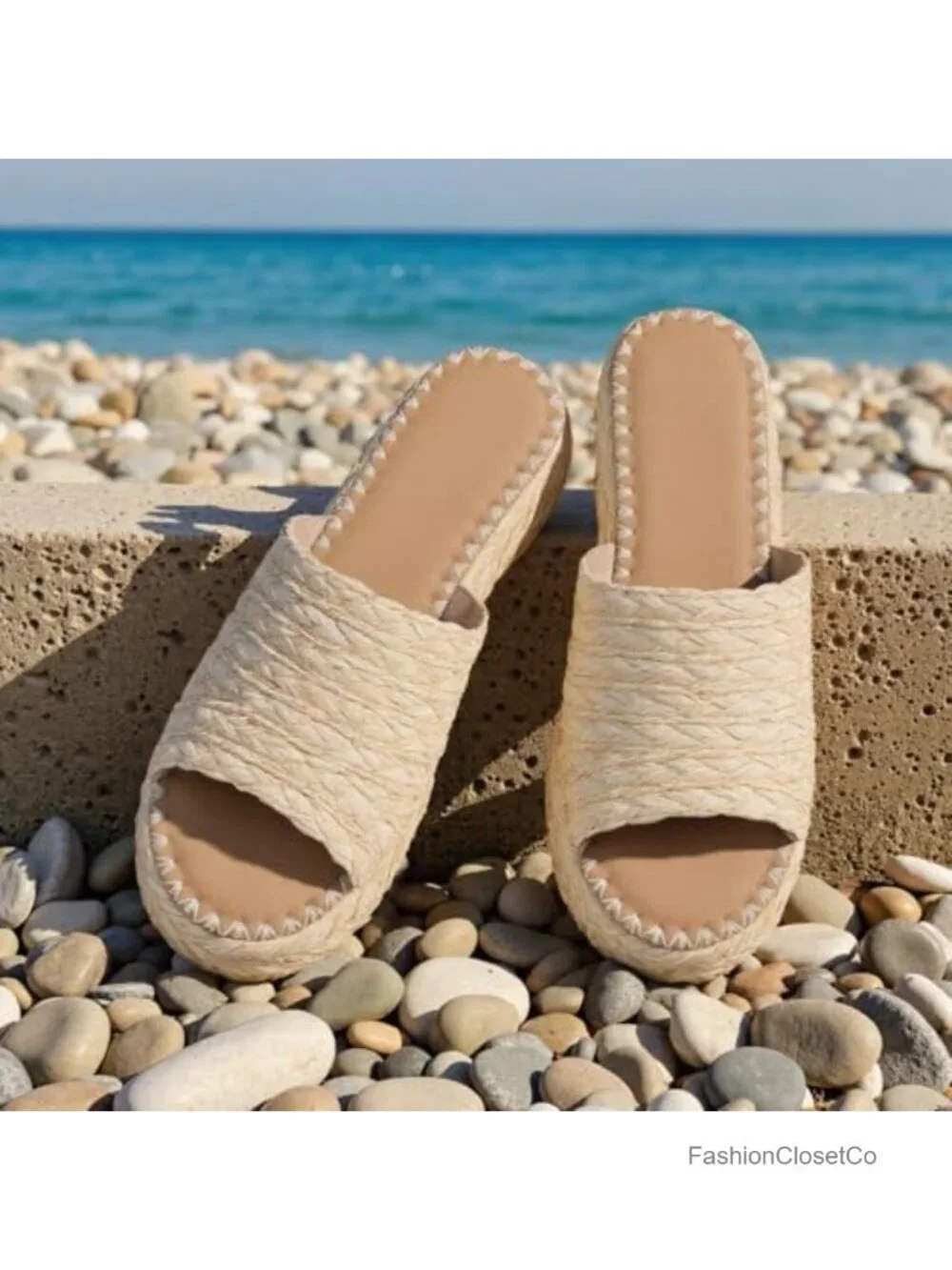 Wedge Sandals Espadrille Women Platform Sandals Slip On Raffia Slide Sandals